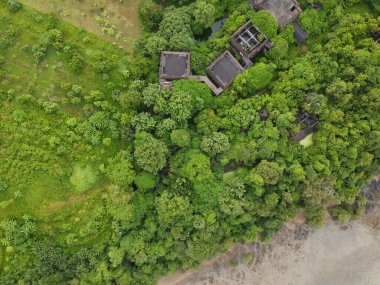 Ormanın ortasında eski bir bina.