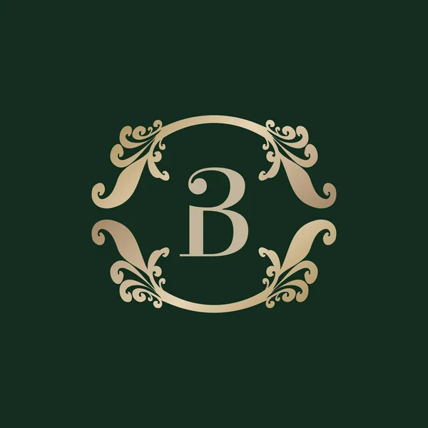 Letra Alfabeto Logotipo Com Moldura Dourada Decorativa Luxo Ornamento Floral — Vetor de Stock