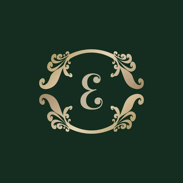 Huruf Alphabet Logo Dengan Kemewahan Dekorasi Emas Frame Elegan Curl - Stok Vektor