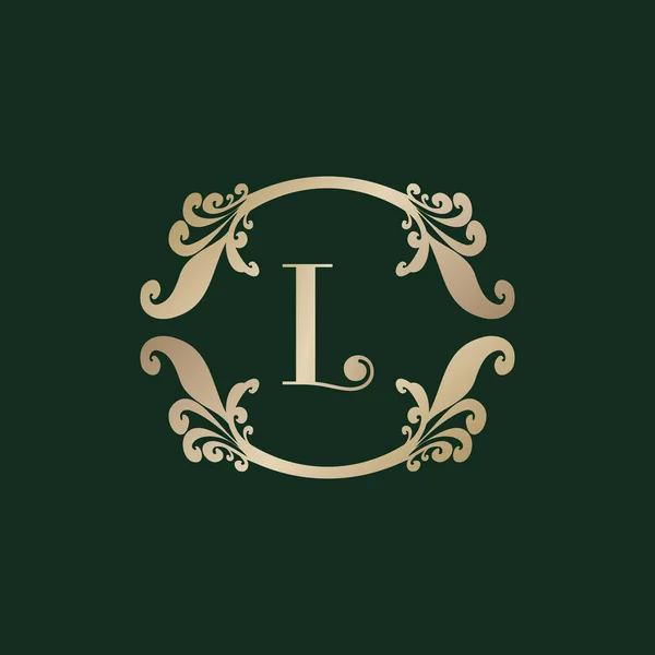 Letra Alfabeto Logotipo Com Moldura Dourada Decorativa Luxo Ornamento Floral —  Vetores de Stock