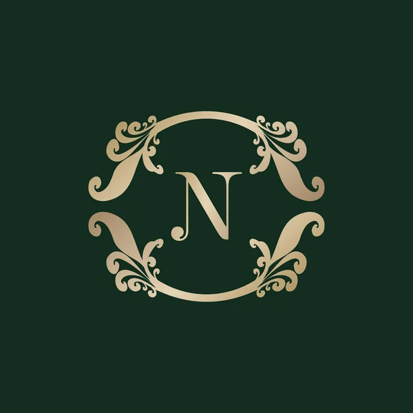 Logo Alfabetu Luksusową Ozdobną Złotą Ramką Elegancka Ozdoba Kwiatowa Curl — Wektor stockowy