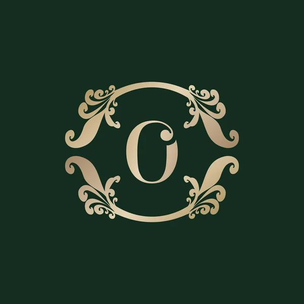 Логотип Буквы Алфавита Роскошной Декоративной Золотой Рамкой Элегантный Кудрявый Цветочный — стоковый вектор