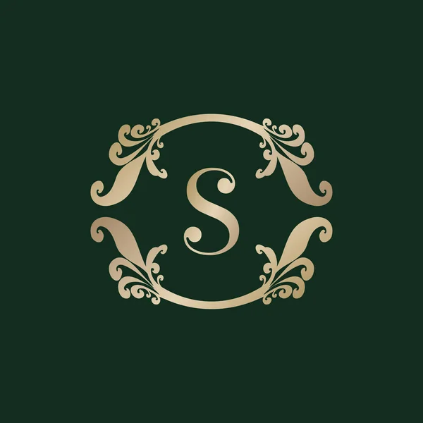文字S高級装飾ゴールデンフレームとアルファベットのロゴ — ストックベクタ