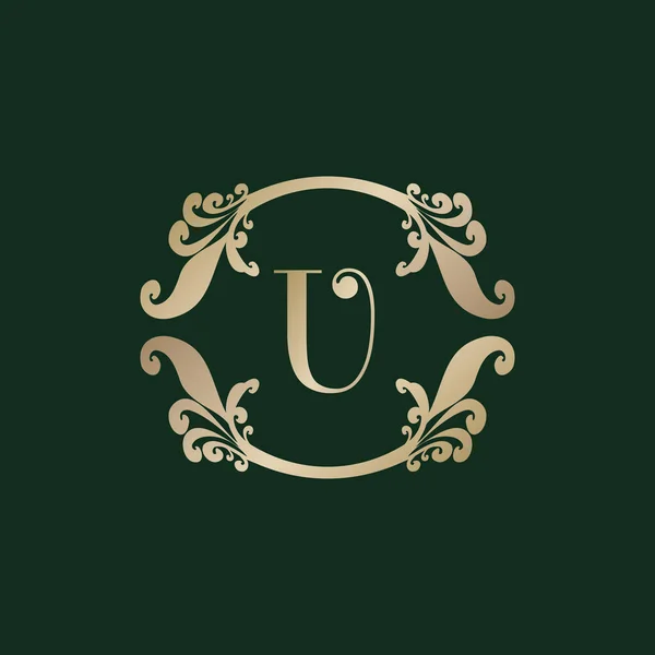 Lettre Alphabet Logo Avec Cadre Doré Décoratif Luxe Eleg — Image vectorielle