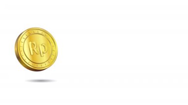 Rupiah Para Birimi Sembolü ve Beyaz Arkaplan ve Metin Uzayı ile Altın 3D Altın Para Şablonu. Canlandırma şablonu çok yönlüdür ve çeşitli tasarım ihtiyaçlarına uyacak şekilde özelleştirilebilir.