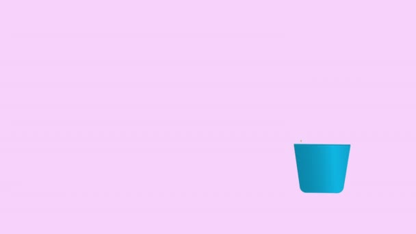Мультфильм Цветок Голубой Горшок Пастельно Розовым Фоном Громкое Анимационное Видео — стоковое видео