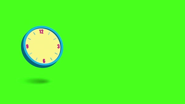 Animated Video Cartoon Analog Wall Clock Isolated Green Screen Background — Stock Video