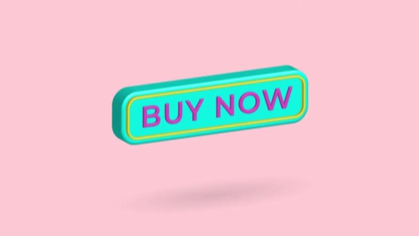 Кнопка Buy Now Щелчком Мыши Цветном Цвете Анимированное Видео Искушает — стоковое видео