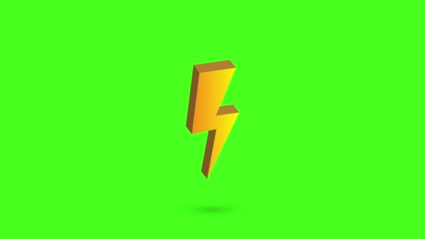 Трехмерная Молния Зеленом Фоне Экрана Желтый Оранжевый Цвет — стоковое видео