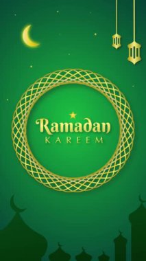 Ramazan Kareem, Banner 'ı selamlıyor. İslami tasarım dikey video şablonu