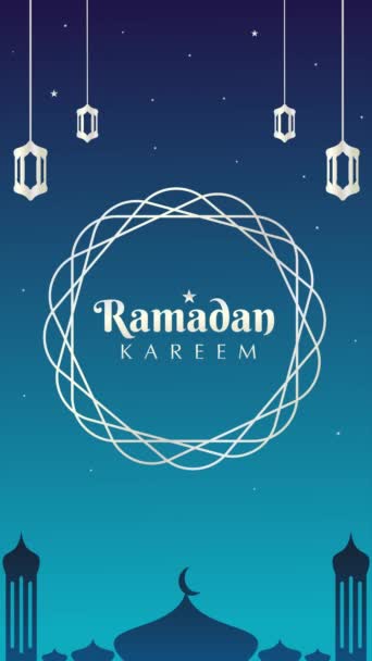 Dikey Video Ramadhan Kareem Gümüş Fener Süslemeleri Parıldayan Yıldızlarla Dolu — Stok video