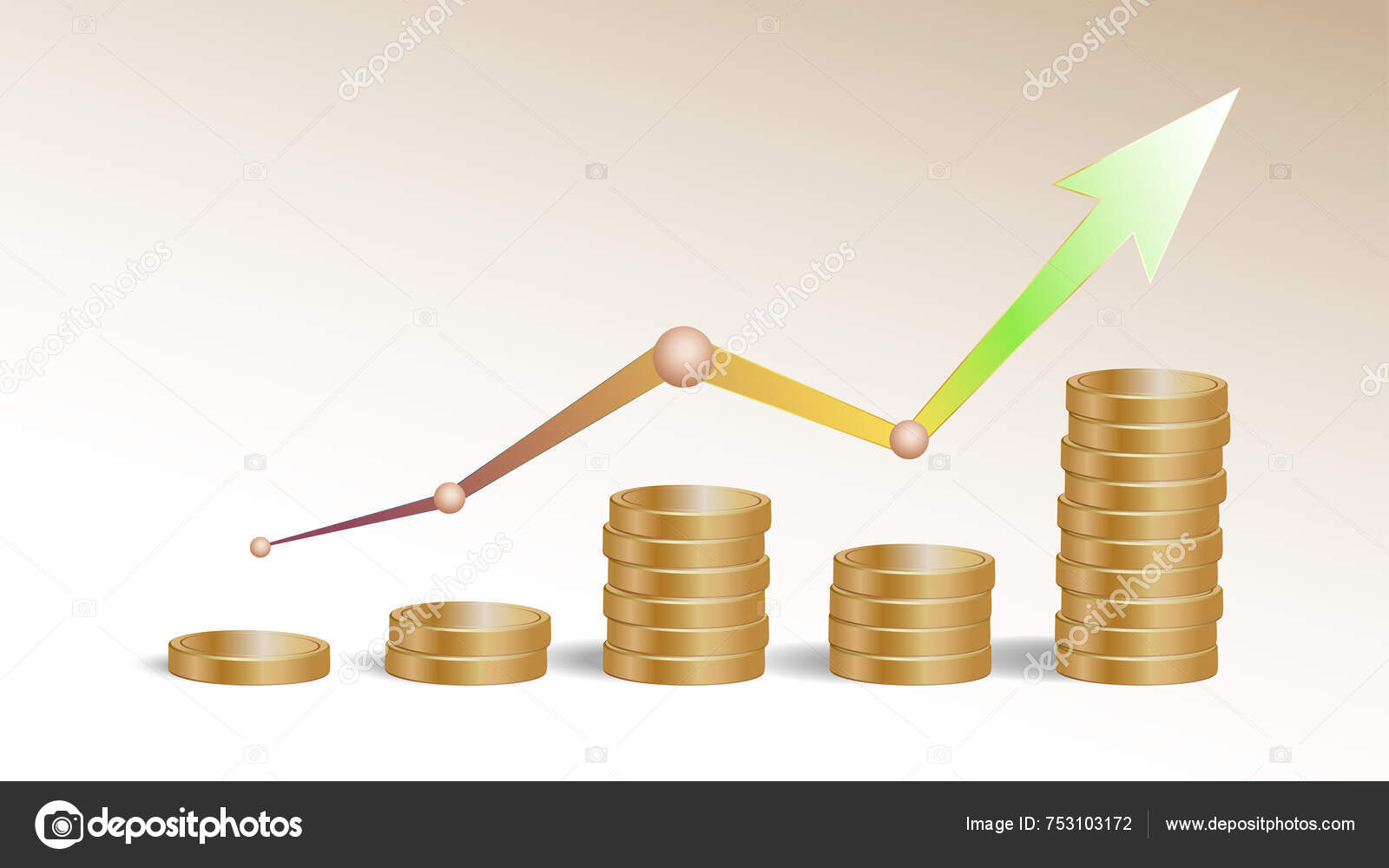 ปภาพ ของกองเหร ยญทองท การลดลงและเพ มกราฟล กศร กษณ ของการเต บโตทางการเง นและความส าเร