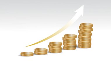 Artan parlak ok ile 3D Altın sikkeler yığın grafiği