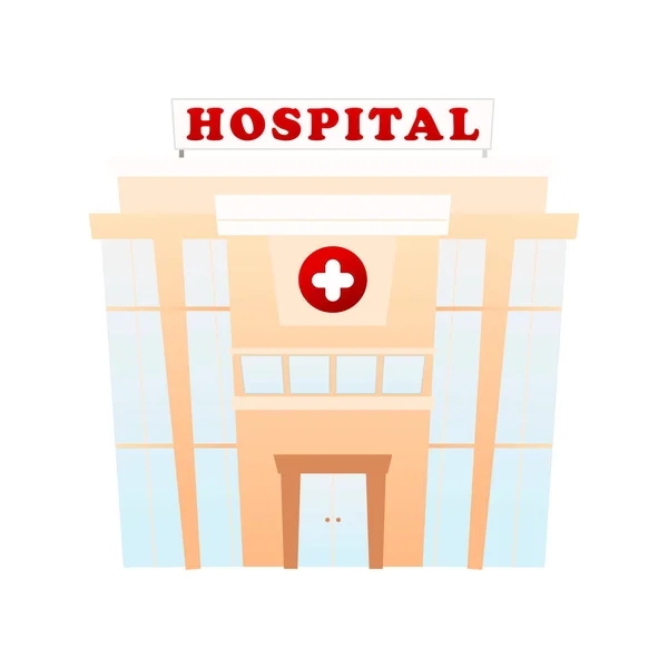 ポスターデザインや印刷のための漫画スタイルで病院の建物と医療の概念 — ストックベクタ
