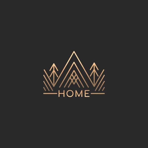 Minimalistic House Logo Construction Company Scandinavian Style Gold Dark Colors — Stock Vector