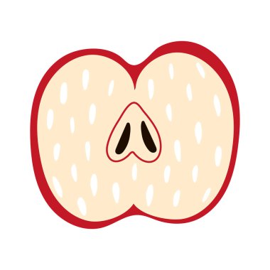 Sıcak taze ve olgun elma dilimi meyvesi beyaz arka planda izole edilmiş Hygge tasarım elementi zamanı.