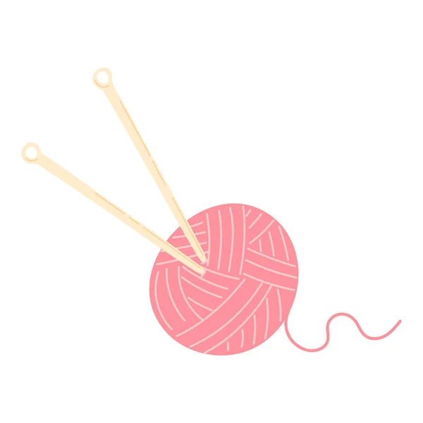 舒适的针头和针线 白色背景下隔离的粉色纱球 配合器 工艺和手工针织设计元件的时间 — 图库矢量图片