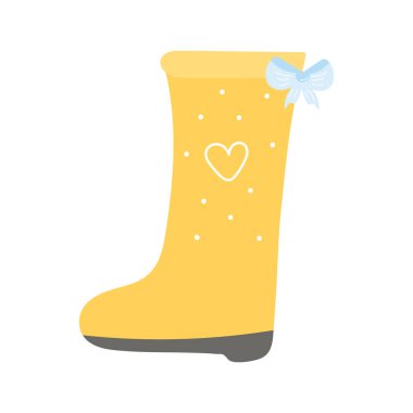Cute yelow rubber boot with heart in scandinavian style for decoration, floral design element for gift cards or children clothings