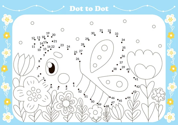 Cute Dot Dot Game Kids Insect Theamed Character Butterfly Flowers Stockillustration