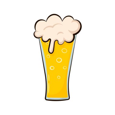 Glass of beer in cartoon style isolated on white background, design element for pub menu or festival posters
