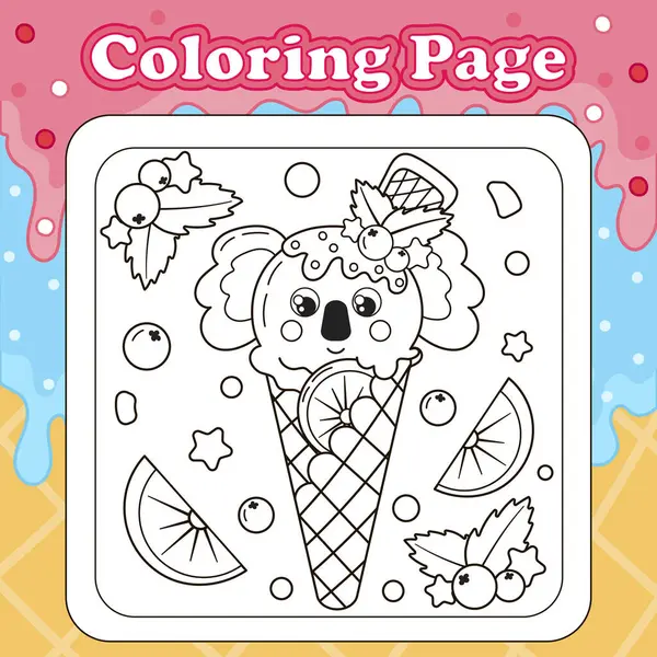 Yaz tatlıları temalı boyama sayfası Kawaii karakterli çocuklar için koala şekilli koala şeklinde turuncu renkli, basılabilir karikatür tarzı eğitim tablosu 