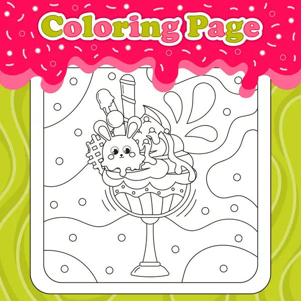 夏のスイーツテーマの着色ページ チョコレート付きのハワイ動物キャラクターバニー形のアイスクリーム 漫画スタイルの印刷可能な教育ワークシート — ストックベクタ