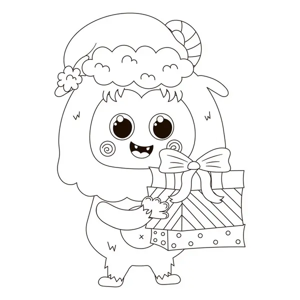 Χαριτωμένο Χρωματισμό Σελίδα Kawaii Χριστούγεννα Χαρακτήρα Yeti Στο Κοστούμι Santa — Διανυσματικό Αρχείο