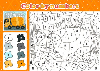 Konser arabası kamyonu olan çocuklar için araba temalı boyama sayfası, çizgi film tarzında basılabilir eğitim sayfası 