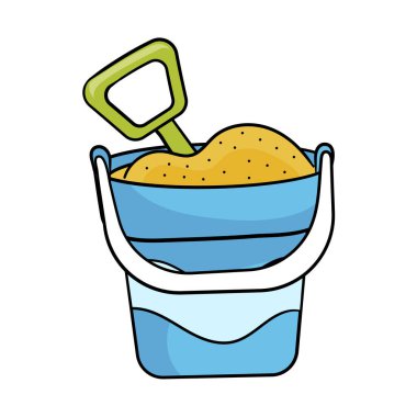 Çizgi film tarzı çocuklar için yaz bebeği mavi kum kovası, plaj temalı oyuncaklar ve aksesuarlar baskı veya tasarım için