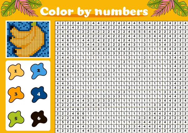 Tropikal muz meyvesi içeren sayı veya piksel renklendirme sayfası rengi, çocuklar için yazdırılabilir etkinlik