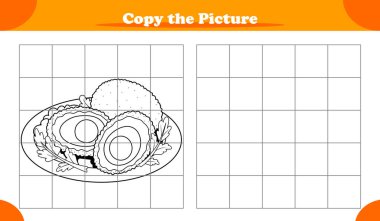 Geleneksel İngiliz yemekleri, İskoç yumurtaları, kopyaları ve resim çizmeyi öğrenen çocuklar için eğitici bir şablon etkinlik oyunu