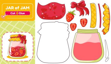 Çilek kavanozunun kağıt maketi ile basılabilir kesim ve yapıştırıcı aktivitesi. Çocukların yaptığı, renklendirdiği ve tatlılarla oynadığı eğlenceli bir yapboz oyunu.