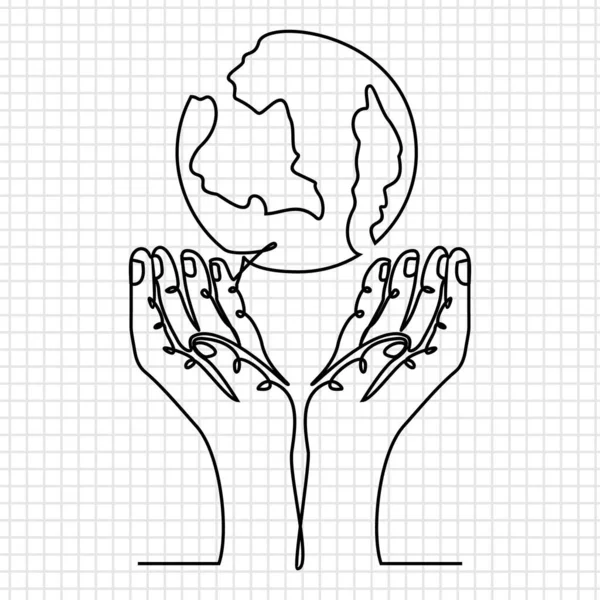 Ilustração Vetorial Desenhada Mão Globo Desenho Mão Uma Única Linha — Vetor de Stock