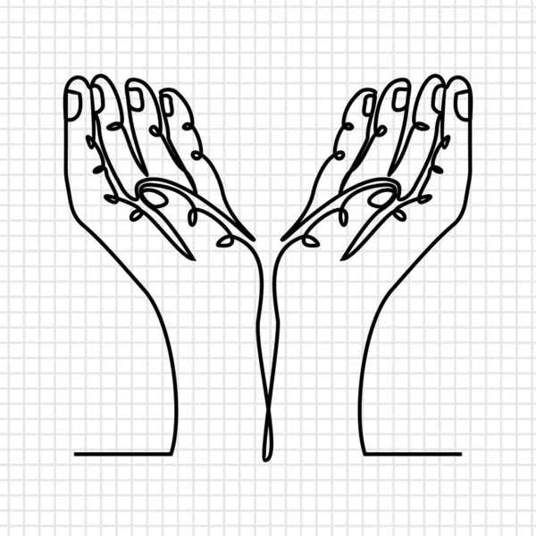 Mãos Erguidas Mão Desenhando Uma Única Linha — Vetor de Stock