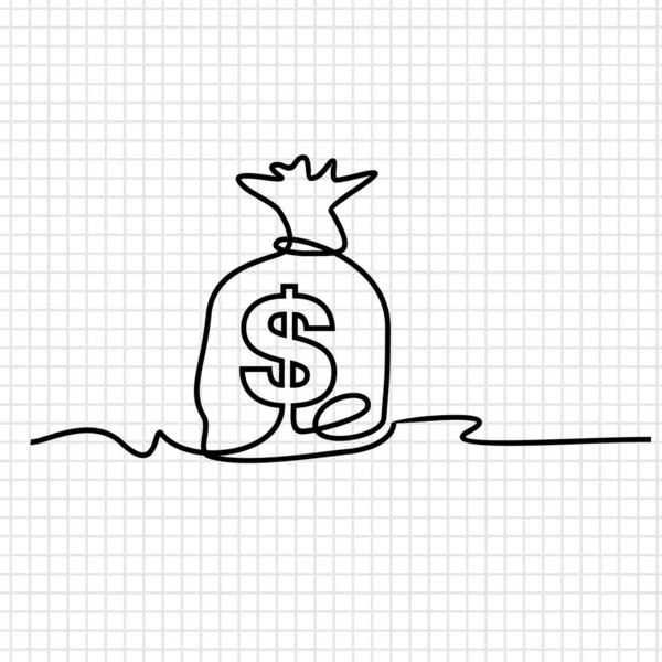 Hand Drawing Single One Line Illustration Bag Money — Stock Vector