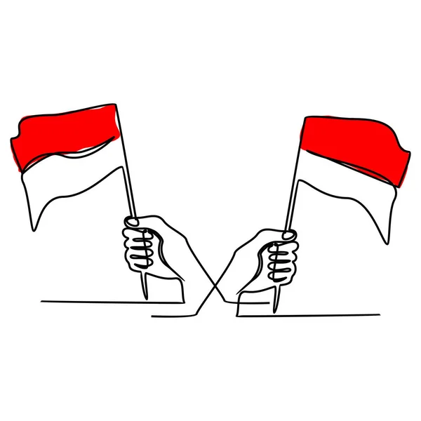 Indonesia Independence Day August One Line Drawing Vector — Stock Vector
