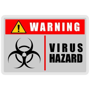 Uyarı virüsü tehlike işareti, vektör çizimi, beyaz arka plan etiketinde izole. 11 numara.