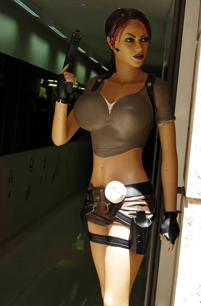 Stock image Valetta, Malta - June 9, 2012: Lara Croft as a human-sized doll