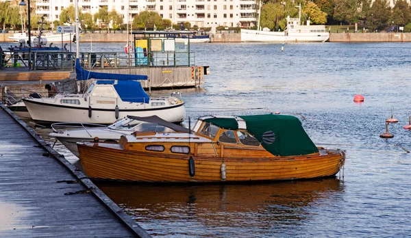 Stockholm Sweden October 2022 Beautiful Wooden Boat Anchored Hammarby Jetty — Stock Photo, Image