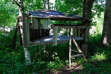 Ormanda çocuklar tarafından yapılan ağaç ev.