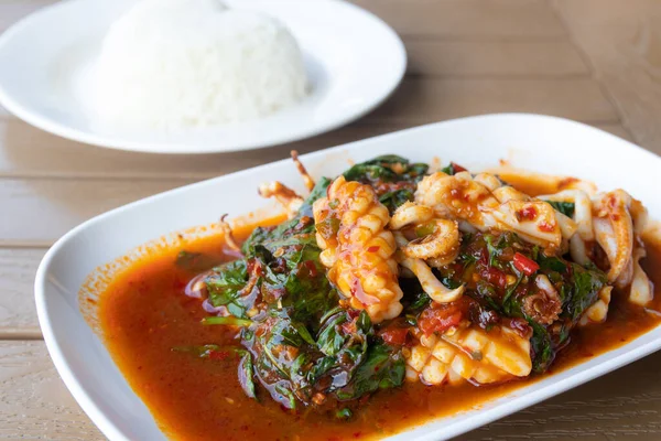 Stir Fried Squid Chilli Paste Thai Seafood — Stock Photo, Image
