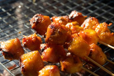 Izgara Tavuk Kuyruğu Şişleri. Tayland yemeği.