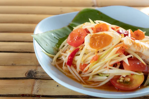 Salada Mamão Com Ovo Salgado Prato Comida Tailandesa — Fotografia de Stock