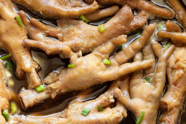 Boiling Stewed Chicken Feet Soup Chinese Style Top View — Stock Photo, Image