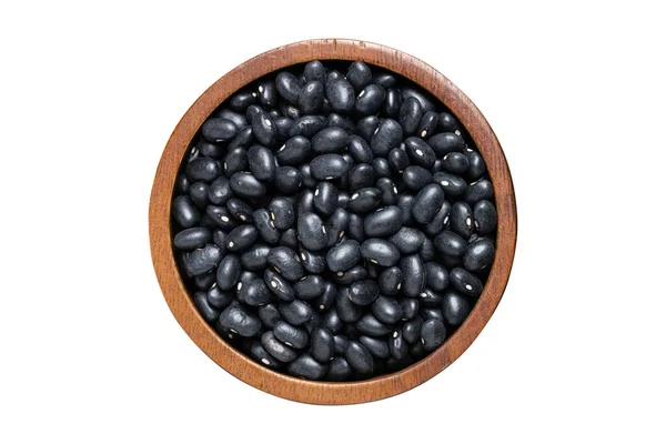 Top View Black Kidney Beans Wooden Bowl Isolated White Background — Stock Photo, Image