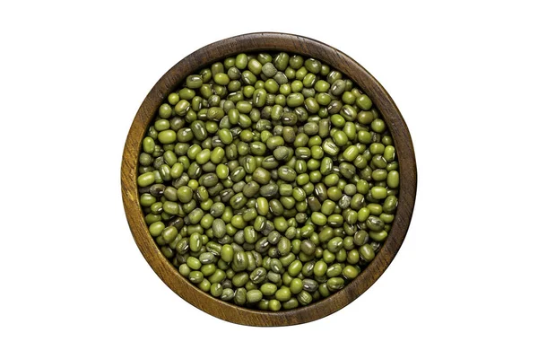 Top View Raw Green Mung Beans Wooden Bowl Black Background — Stock Photo, Image