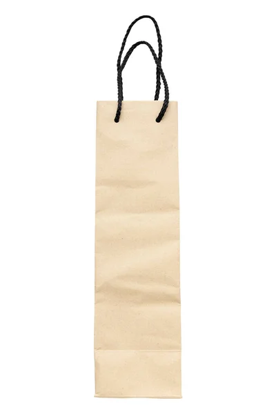 Brązowy Papier Wine Bottle Bag Black Rope Handle Izolowane Białym — Zdjęcie stockowe