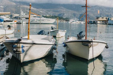 Amazing view of yacht marina in Budva, Montenegro. Beautiful sunny day. Travel destination in Montenegro.