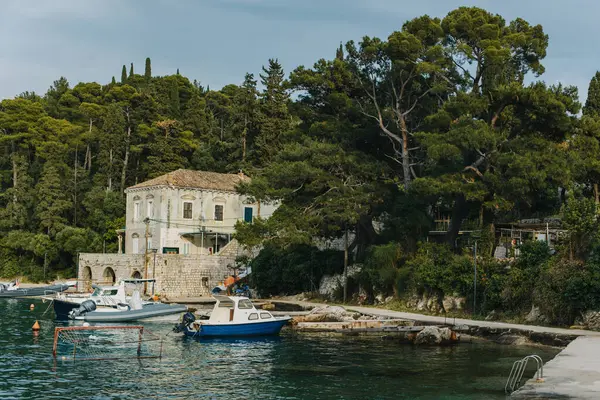 Úžasný Výhled Moře Lodě Dubrovníku Chorvatsko Krásný Slunečný Den Cestovní — Stock fotografie