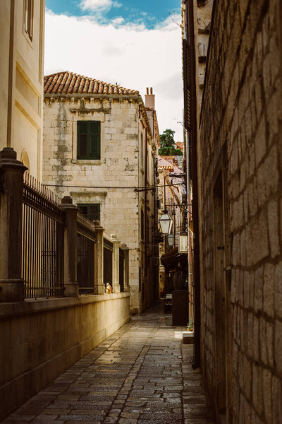 Amazing view of Dubrovnik old town, Croatia. Summer sunny day. Selective focus.